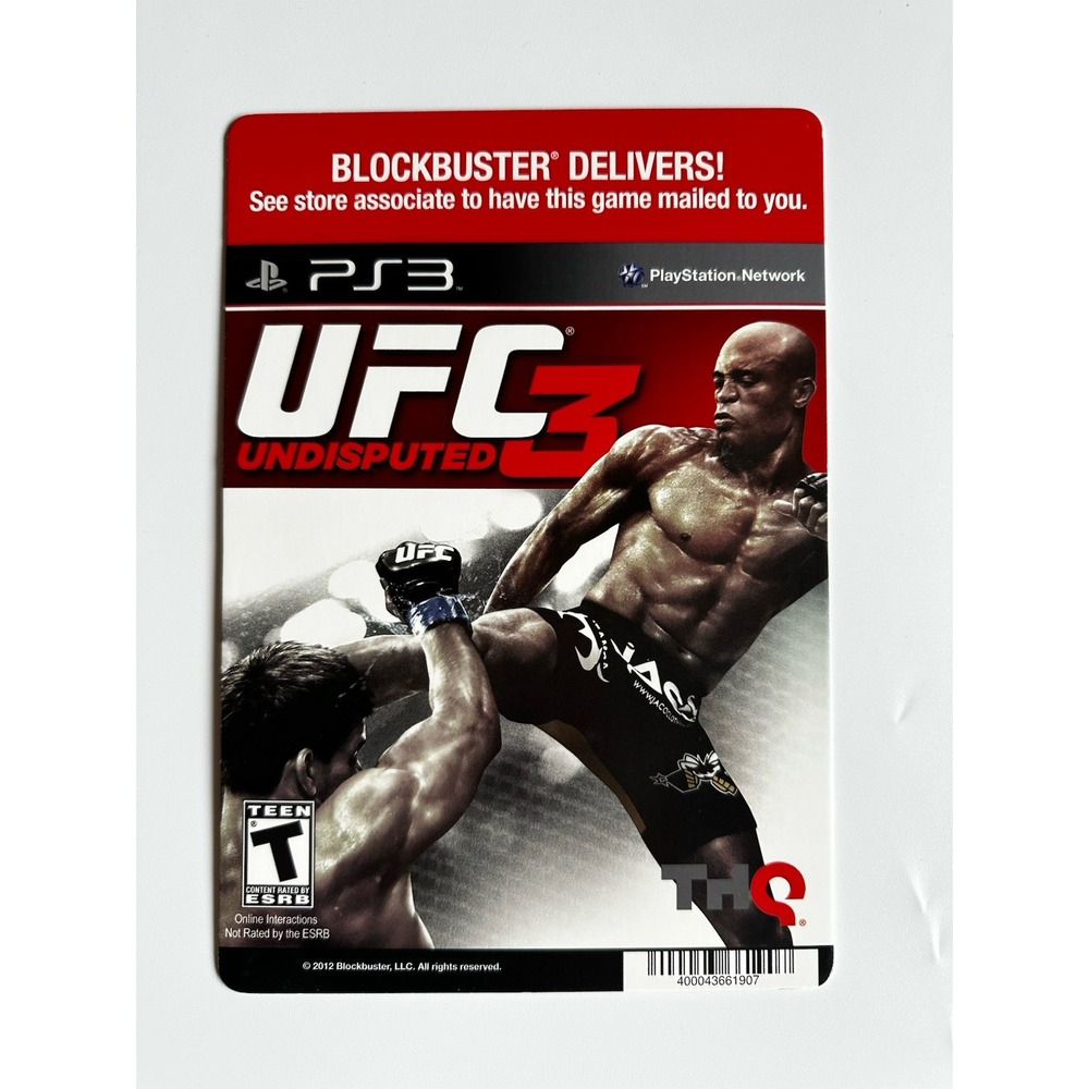 PLAYSTATION 3 UFC 3 UNDISPUTED BLOCKBUSTER VIDEO BACKER CARD 5"X8"--NO GAME